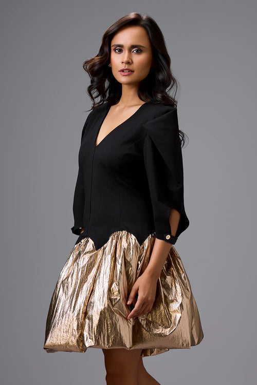 Golden Aura Puff Dress