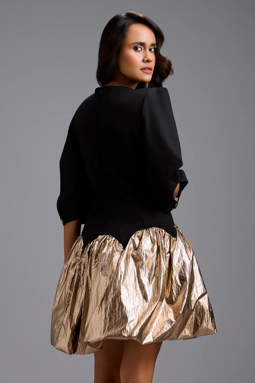 Golden Aura Puff Dress