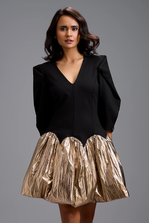 Golden Aura Puff Dress