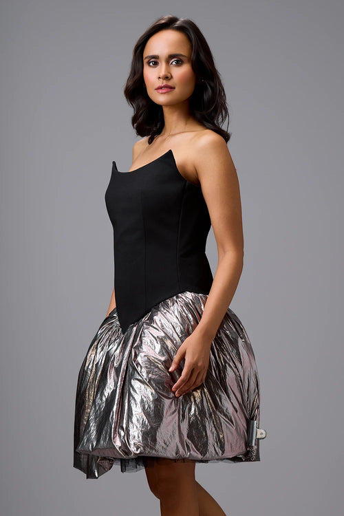 Gunmetal Eclipse Off-Shoulder Dress