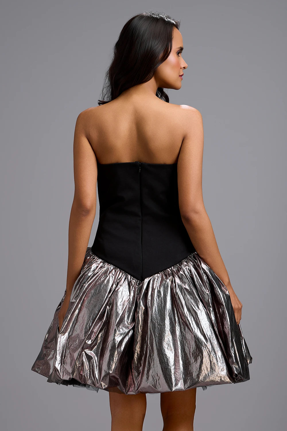 Gunmetal Eclipse Off-Shoulder Dress