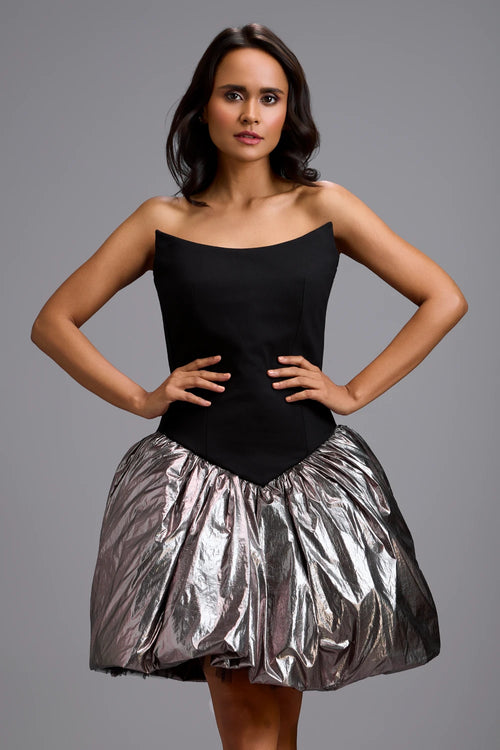 Gunmetal Eclipse Off-Shoulder Dress