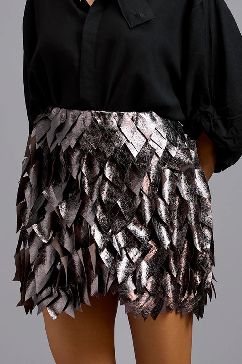 Midnight Leaf Metallic Mini Skirt