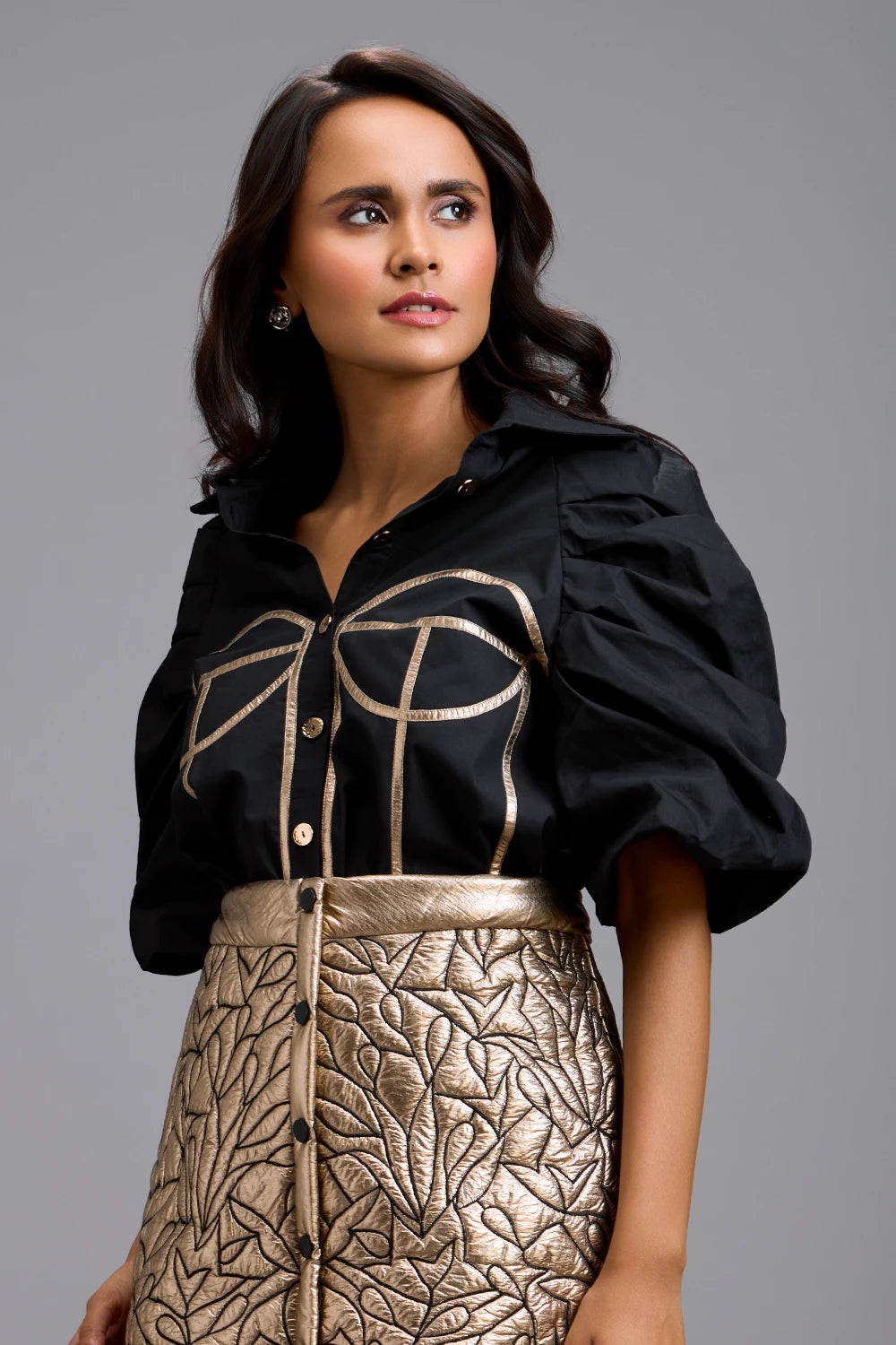 Noir Eclipse Puff-Sleeve Shirt