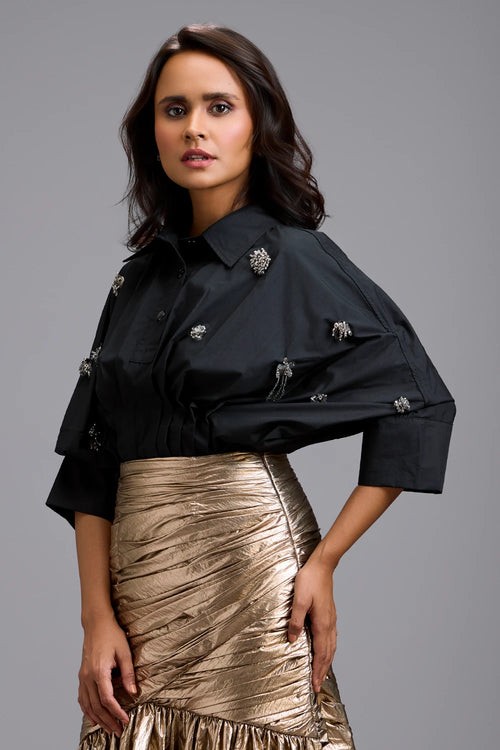 Embellished Noir Oversized Shirt