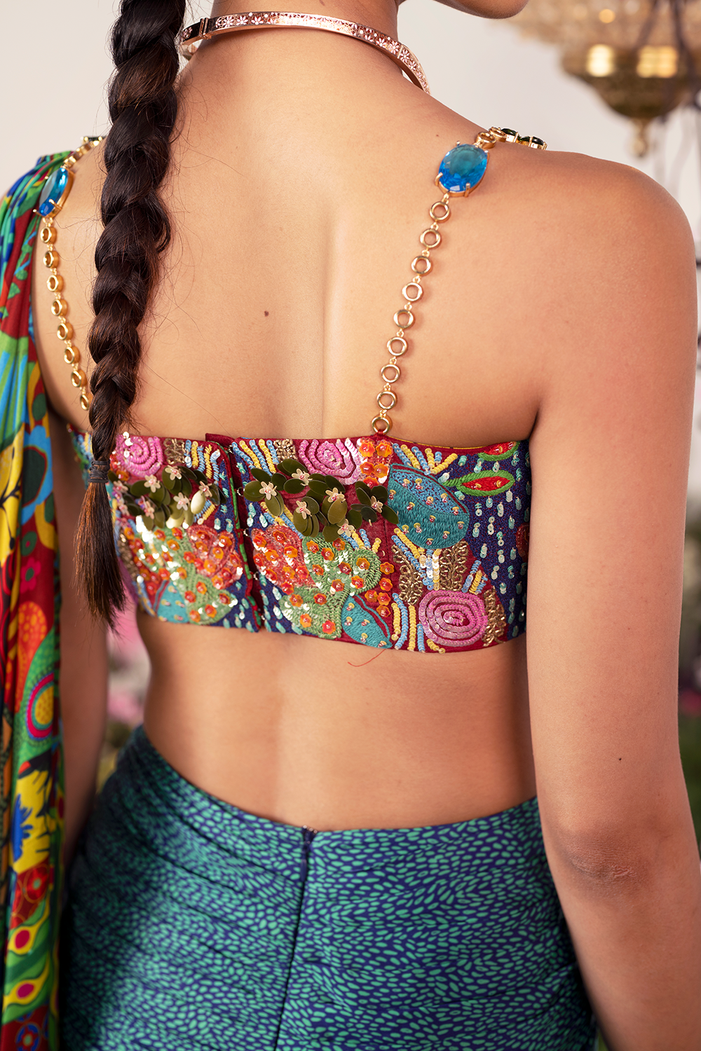 Sea Saree with Embellished Corset