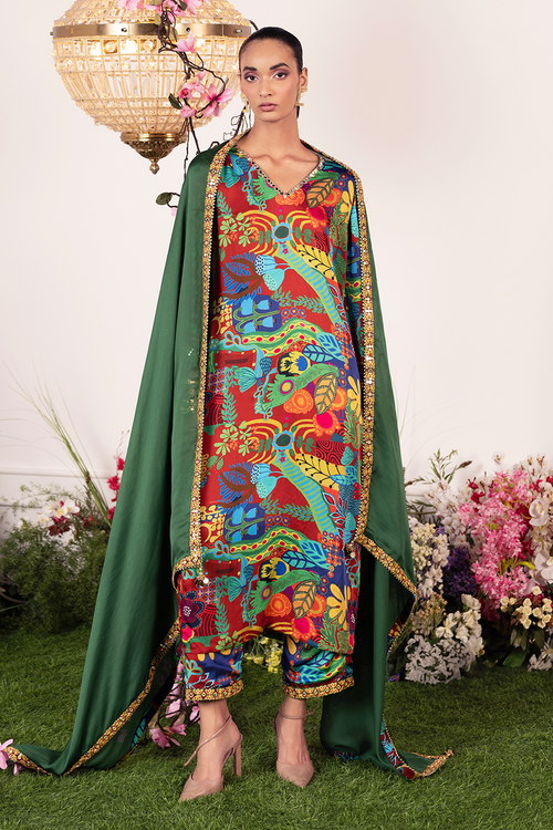 Crimson Kurta Set with Dupatta