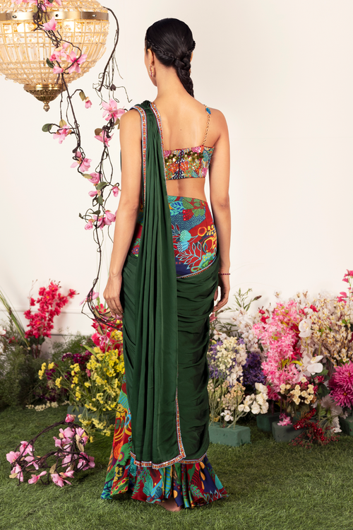 Crimson Saree with Embellished Corset
