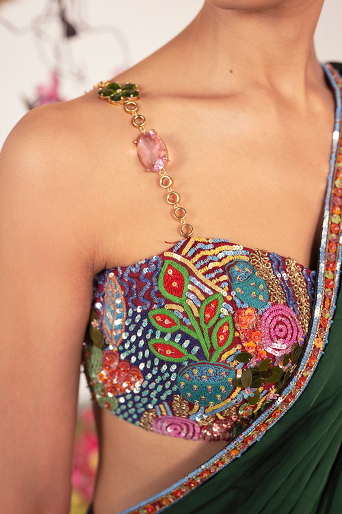 Crimson Saree with Embellished Corset