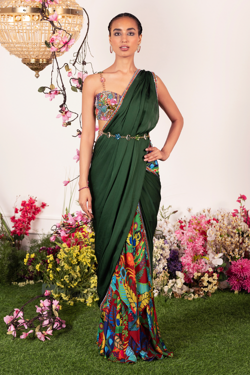 Crimson Saree with Embellished Corset