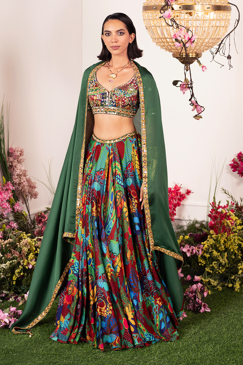 Crimson Lehenga and Blouse with Dupatta