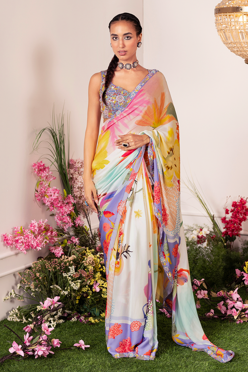 Vanilla Bloom Saree and Bralette Set