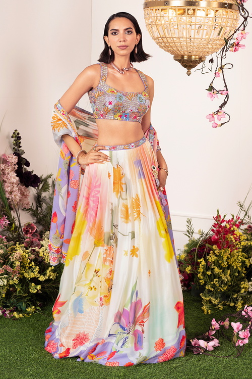 Vanilla Bloom Lehenga with Embellished Corset and Dupatta