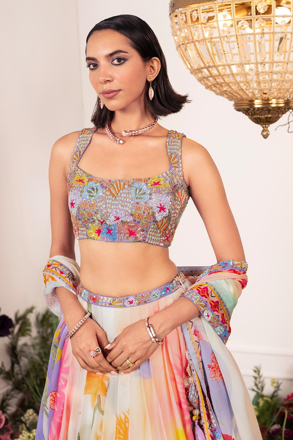 Vanilla Bloom Lehenga with Embellished Corset and Dupatta