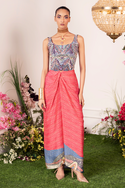 Embellished Corset with Coral Skirt