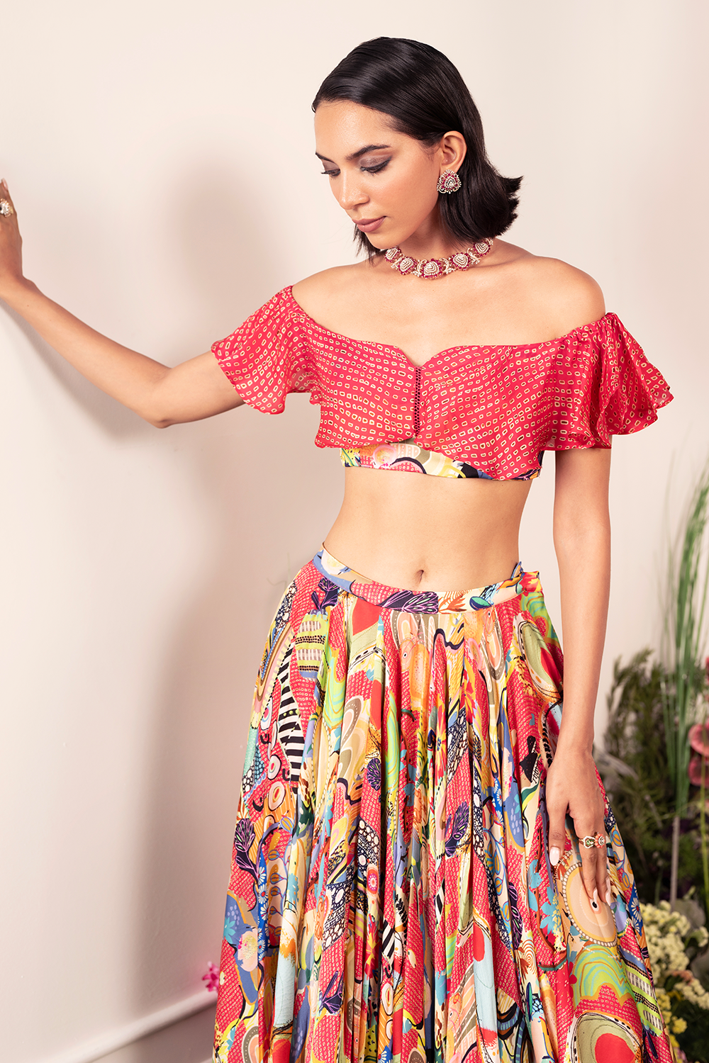 Frenzy Lehenga with Ruffle Coral Blouse