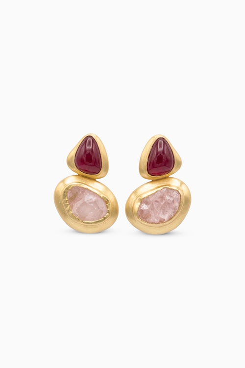 Blushing Poise Earrings with Garnet and Rose Quartz