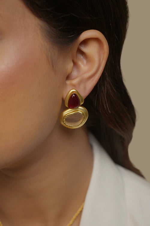 Blushing Poise Earrings with Garnet and Rose Quartz