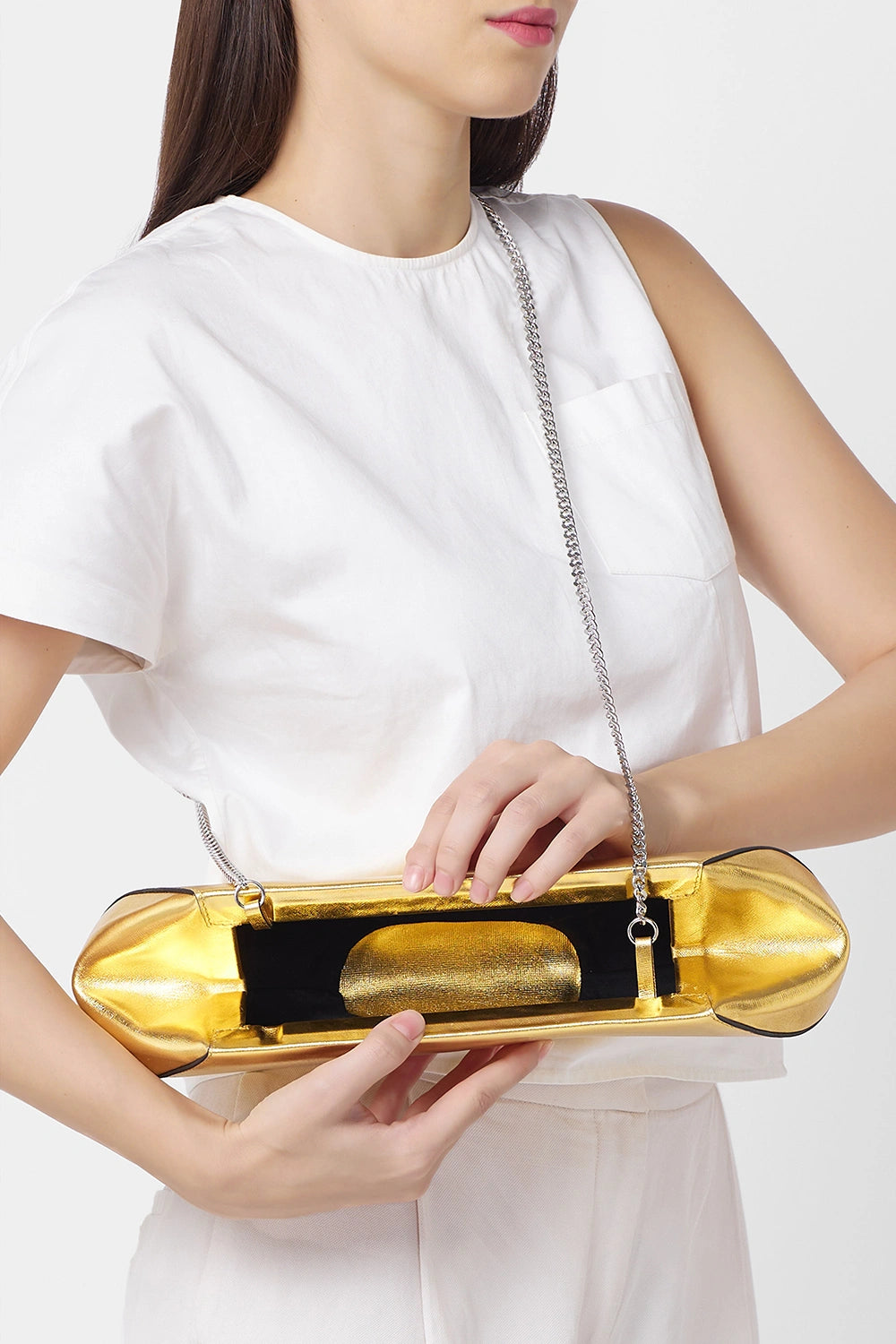 Elizabeth Metallic Gold Baguette Clutch