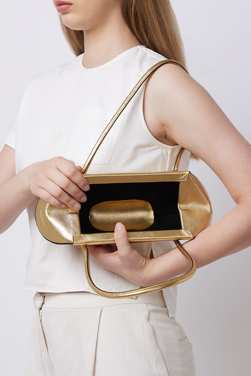 Elizabeth Metallic Gold Mini Baguette Bag