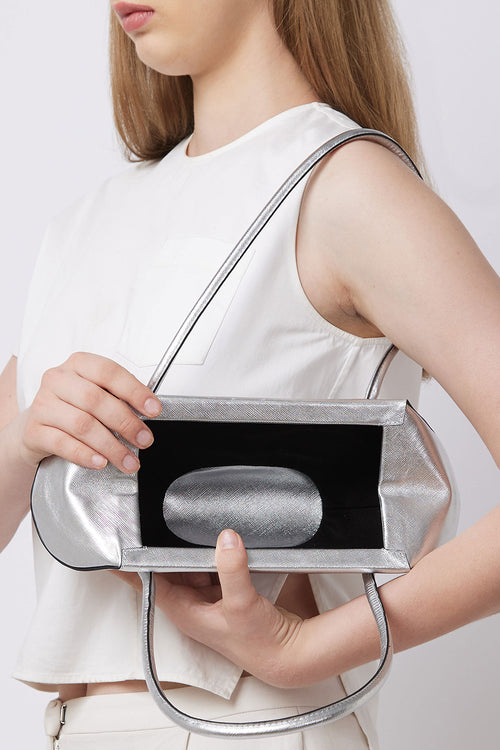 Elizabeth Metallic Silver Mini Baguette Bag