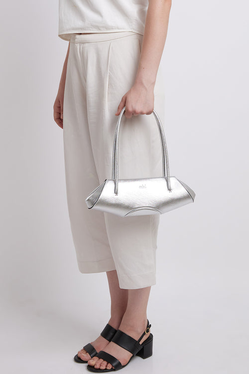 Elizabeth Metallic Silver Mini Baguette Bag
