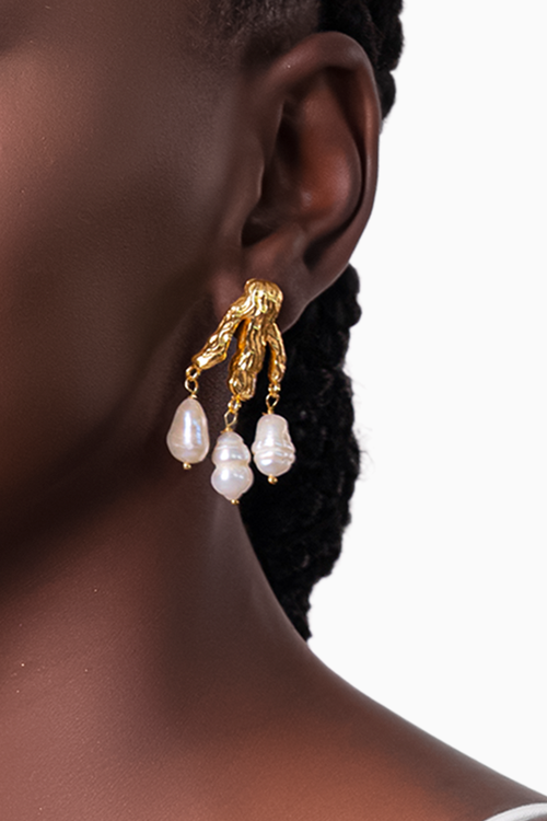 Tree Fork Studs Gold Tone