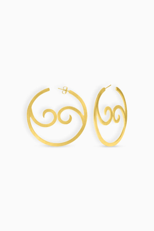 Yin Yang Wave Hoops  Large Gold Tone