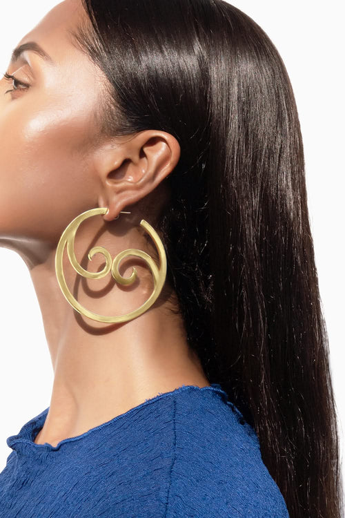 Yin Yang Wave Hoops  Large Gold Tone