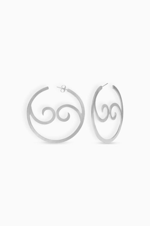 Yin Yang Wave Hoops  Large Silver Tone