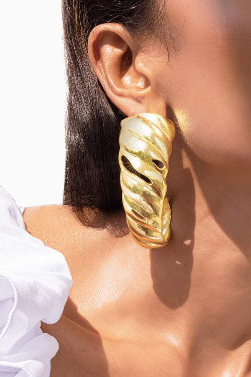 Aqua Swirl Earrings Gold Tone