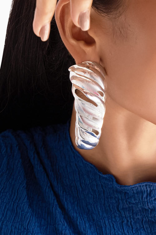 Aqua Swirl Earrings Silver Tone