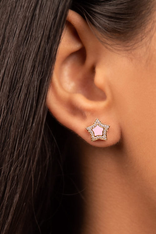 Star Enamel Diamond 14KT Gold Studs