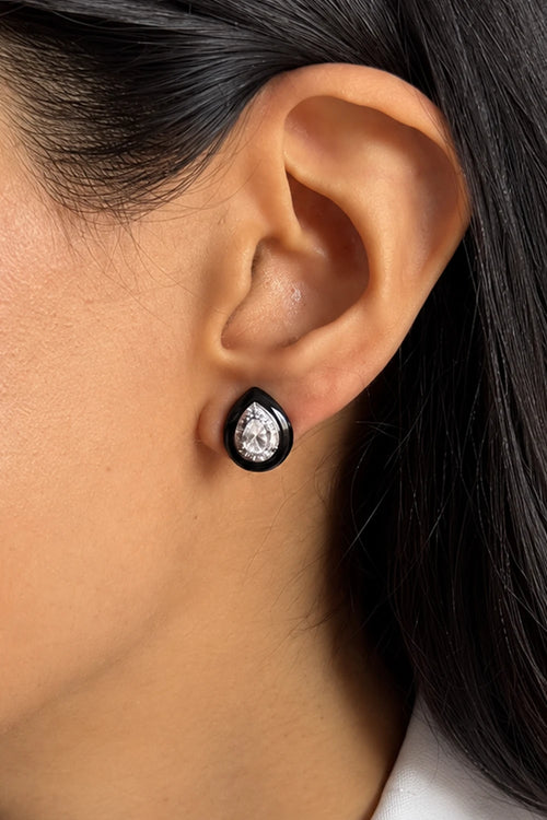 Pear Cut Solitaire Enamel Studs
