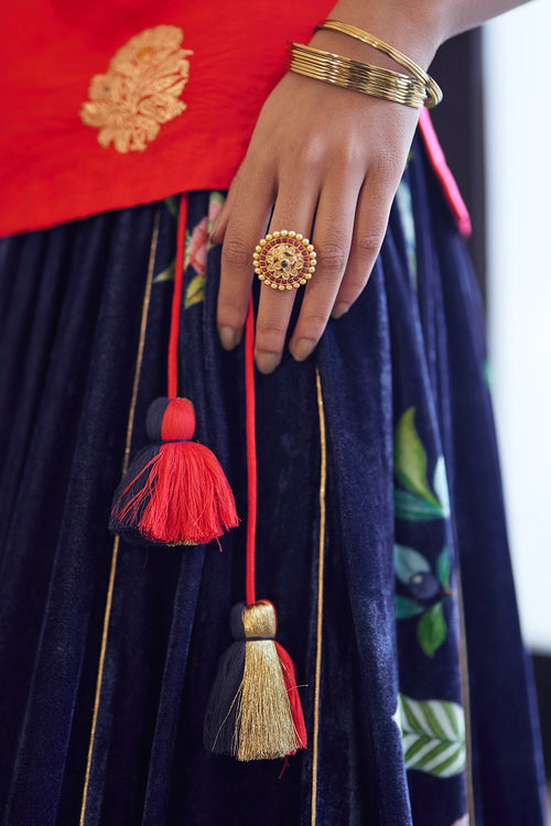 Laal Syahi Makhmal Lehenga Set