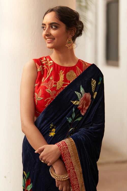 Syahi Makhmal Rani Saree & Blouse