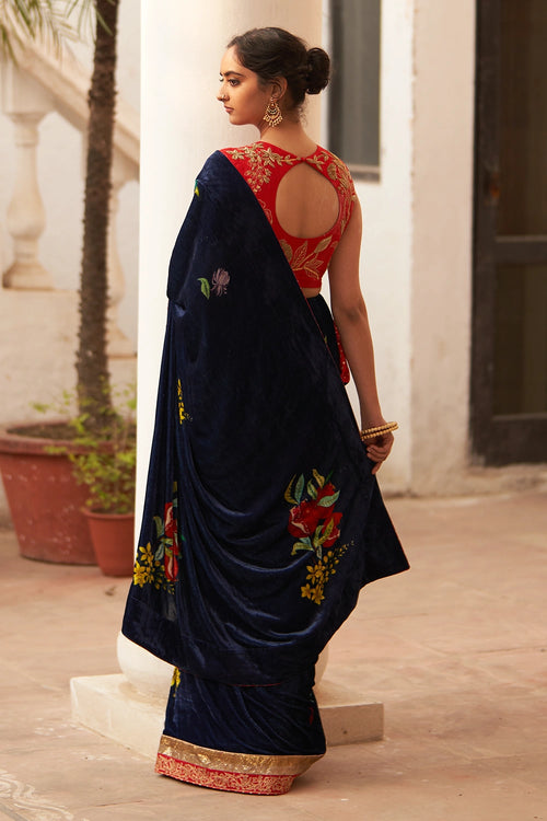 Syahi Makhmal Rani Saree & Blouse