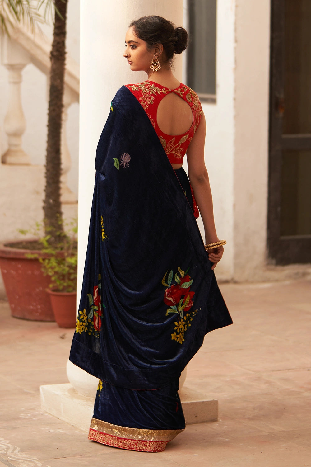 Syahi Makhmal Rani Saree & Blouse