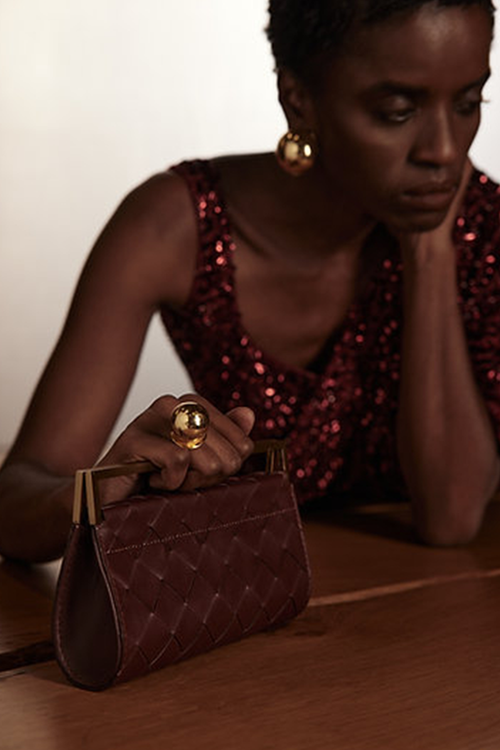 Carmine Red Woven Foldover Clutch