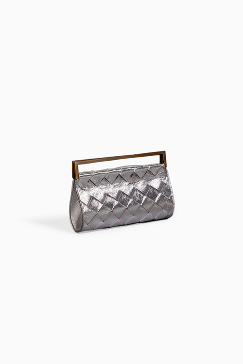 Silver Woven Foldover Clutch