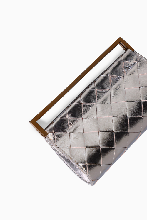 Silver Woven Foldover Clutch