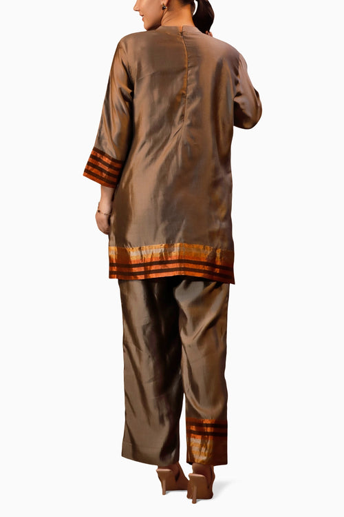 Dhun Patch Zari Multi Stripe High Neck Kurta Set