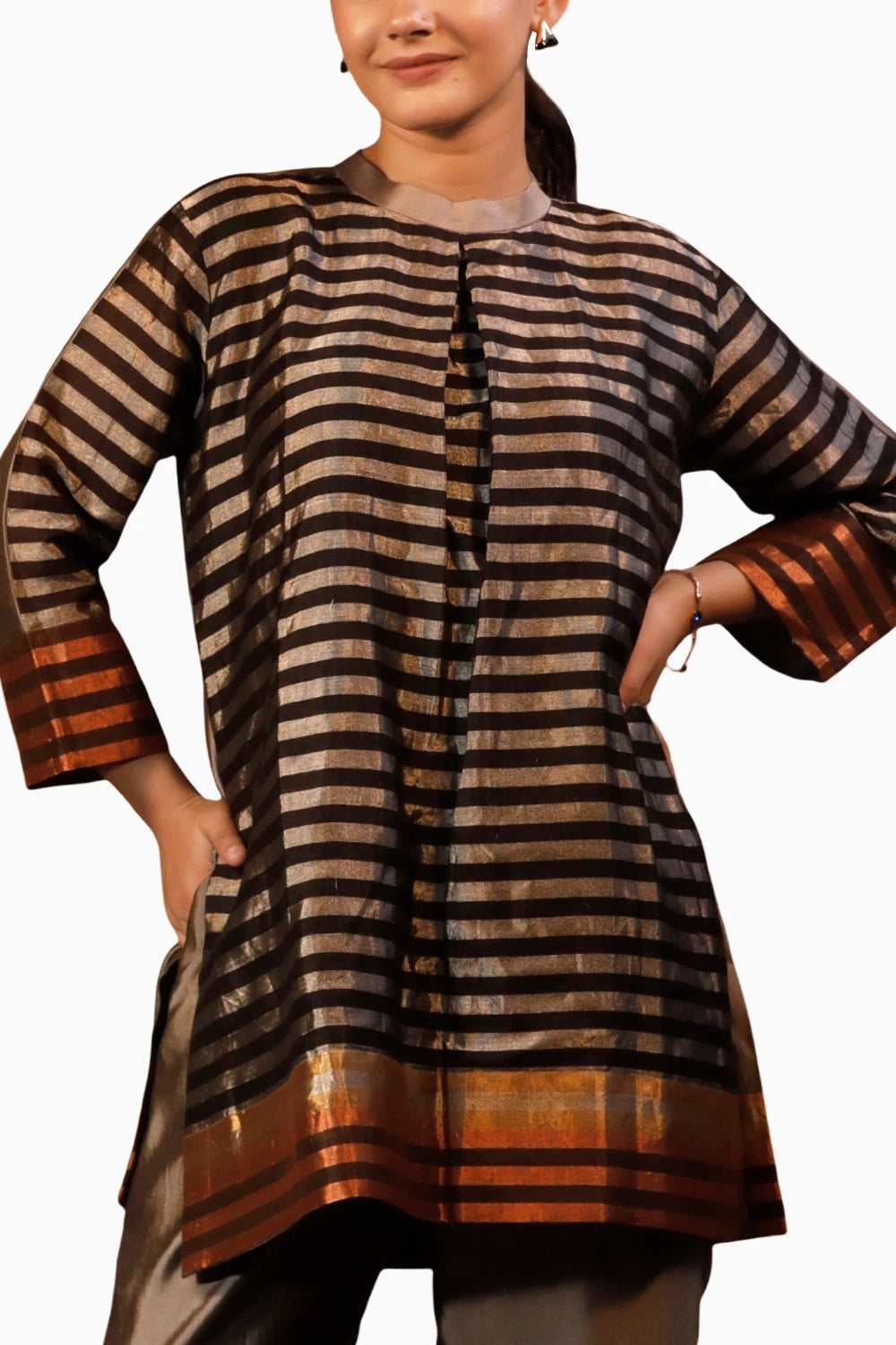 Dhun Patch Zari Multi Stripe High Neck Kurta Set