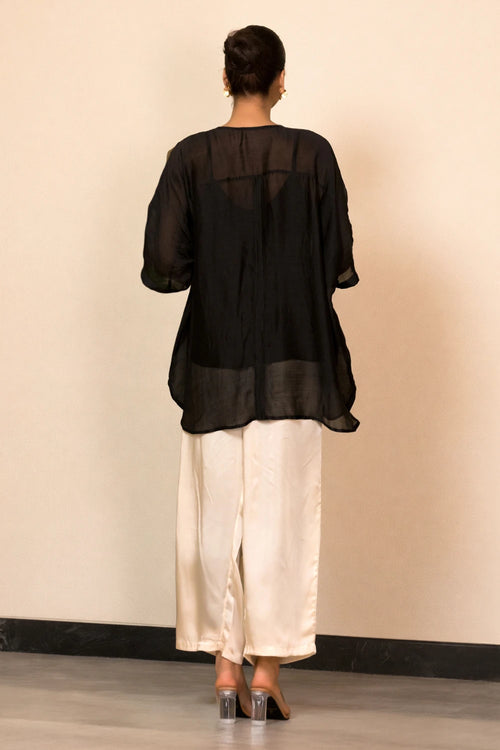 Black Asymmetrical Patch Shirt Set