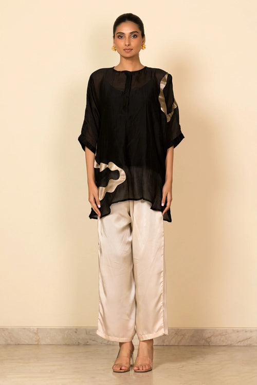 Black Asymmetrical Patch Shirt Set