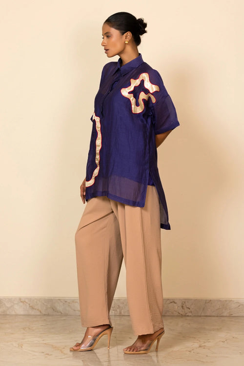 Deep Purple Asymmetrical Patch Shirt Set