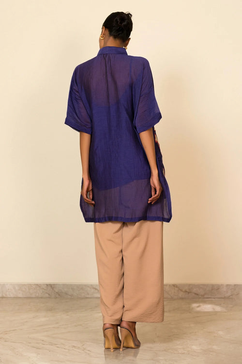 Deep Purple Asymmetrical Patch Shirt Set