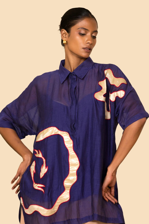 Deep Purple Asymmetrical Patch Shirt Set