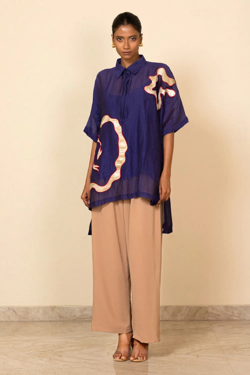 Deep Purple Asymmetrical Patch Shirt Set