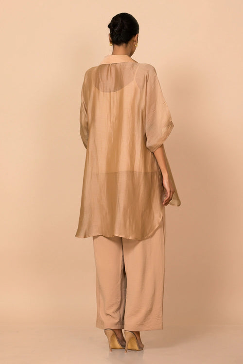 Beige Centre Patch Shirt Set